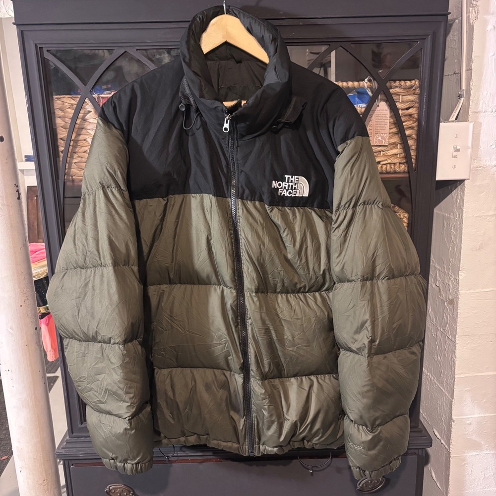 The North Face 1996 Nuptse 600 Fill Puffer Jacket Mens XL Olive Black TNF